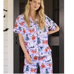 Printfresh Halloween House Cats Short Sleeve Top and Cropped Pants Set M